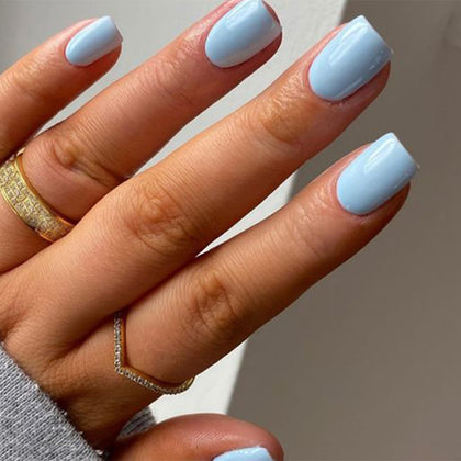 modelones Baby Blue Press On Nails kit front view with 32 pieces