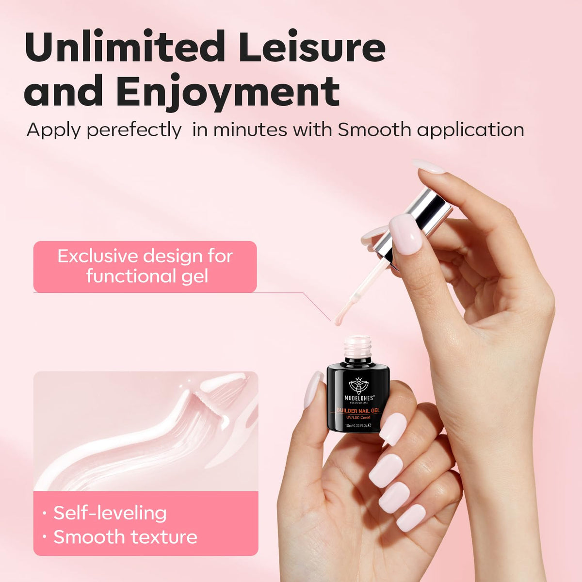 modelones Base Coat Builder Nail Gel in rose pink shade