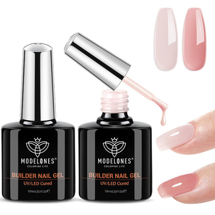 modelones Base Coat Builder Nail Gel Set with nude and rose pink bottles