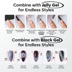 modelones Black Cat Eye Gel Nail Polish 15ML with various cat eye designs