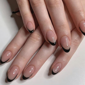 modelones Black French Tip Press On Nails close-up of design
