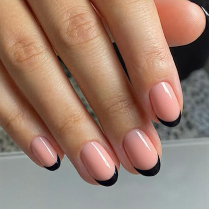 modelones Black French Tip Press On Nails front view