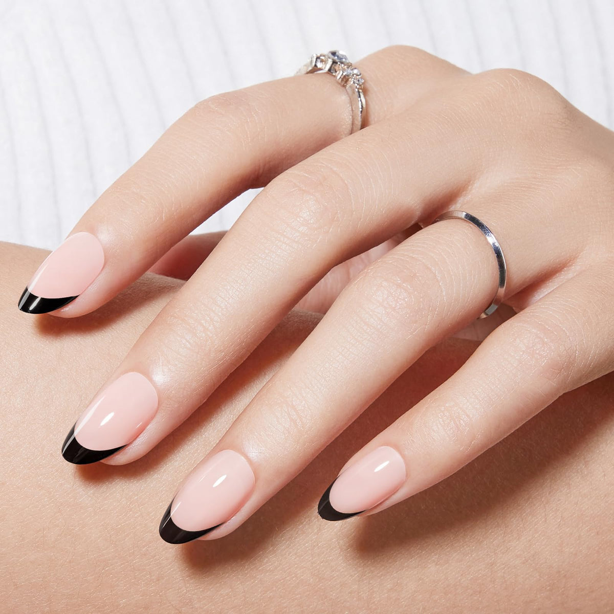 modelones Black French Tip Press On Nails kit with accessories