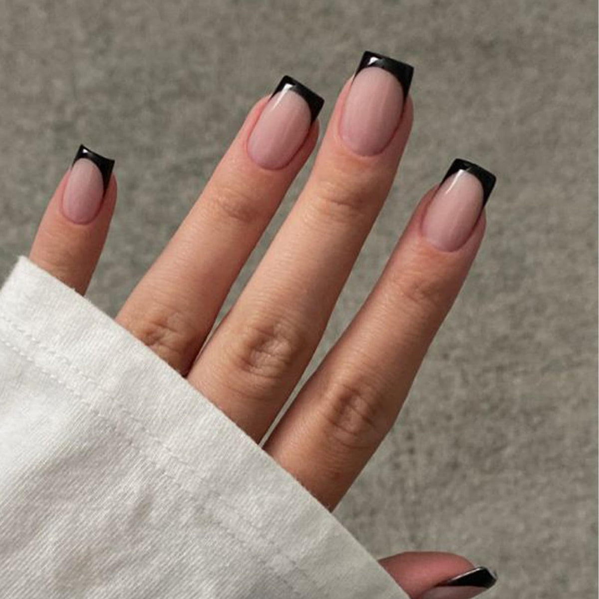 modelones Black French Tip Press on Nails Short front view