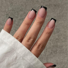 modelones Black French Tip Press on Nails Short front view
