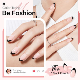 modelones Black French Tip Press On Nails showing size options