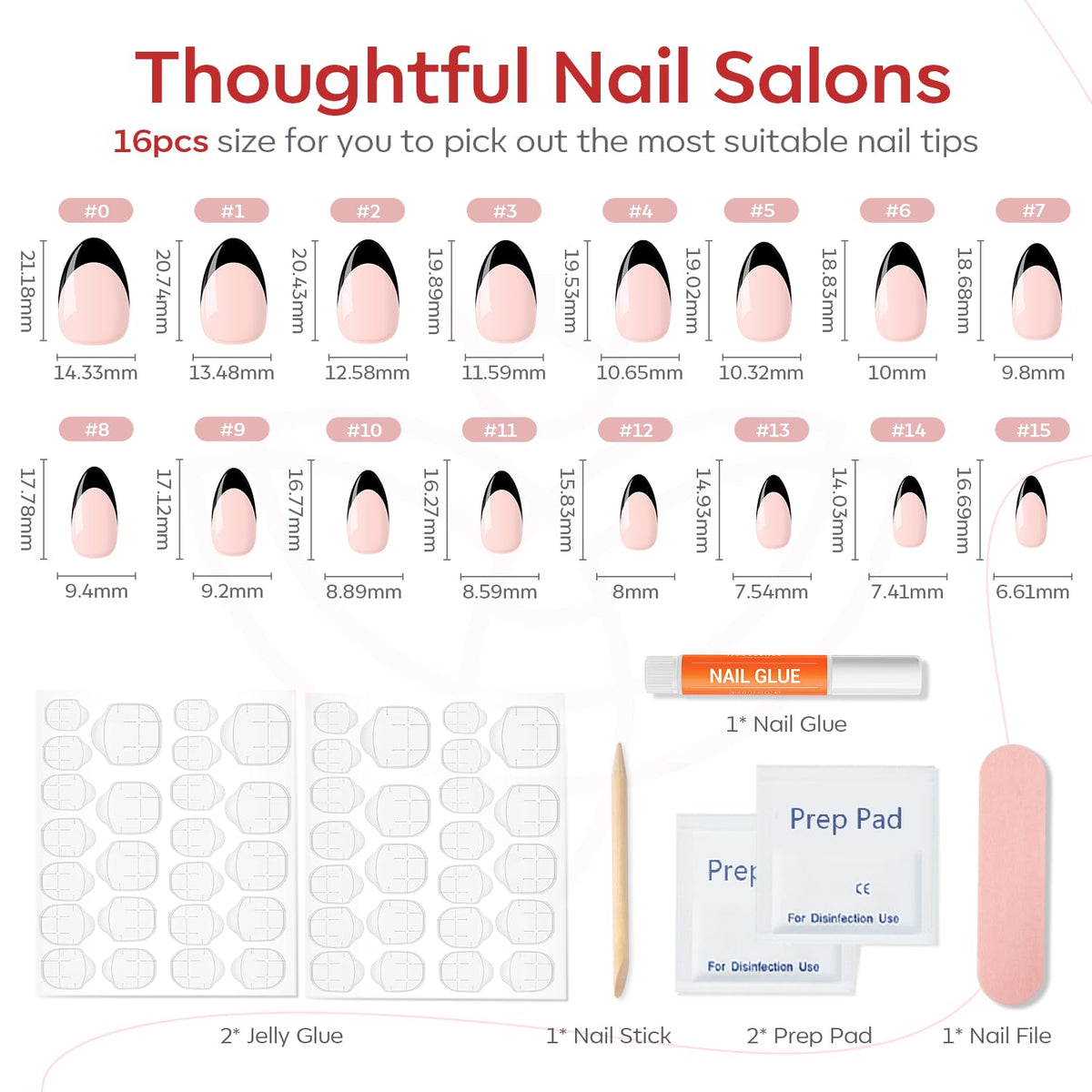 modelones Black French Tip Press On Nails with nail glue and file