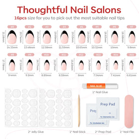 modelones Black French Tip Press On Nails with nail glue and file