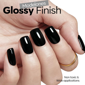 modelones Black Gel Nail Polish 15ml application on nails