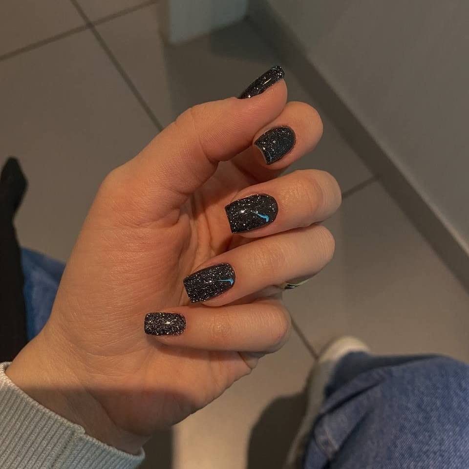 modelones Black Glitter Press On Nails with included accessories