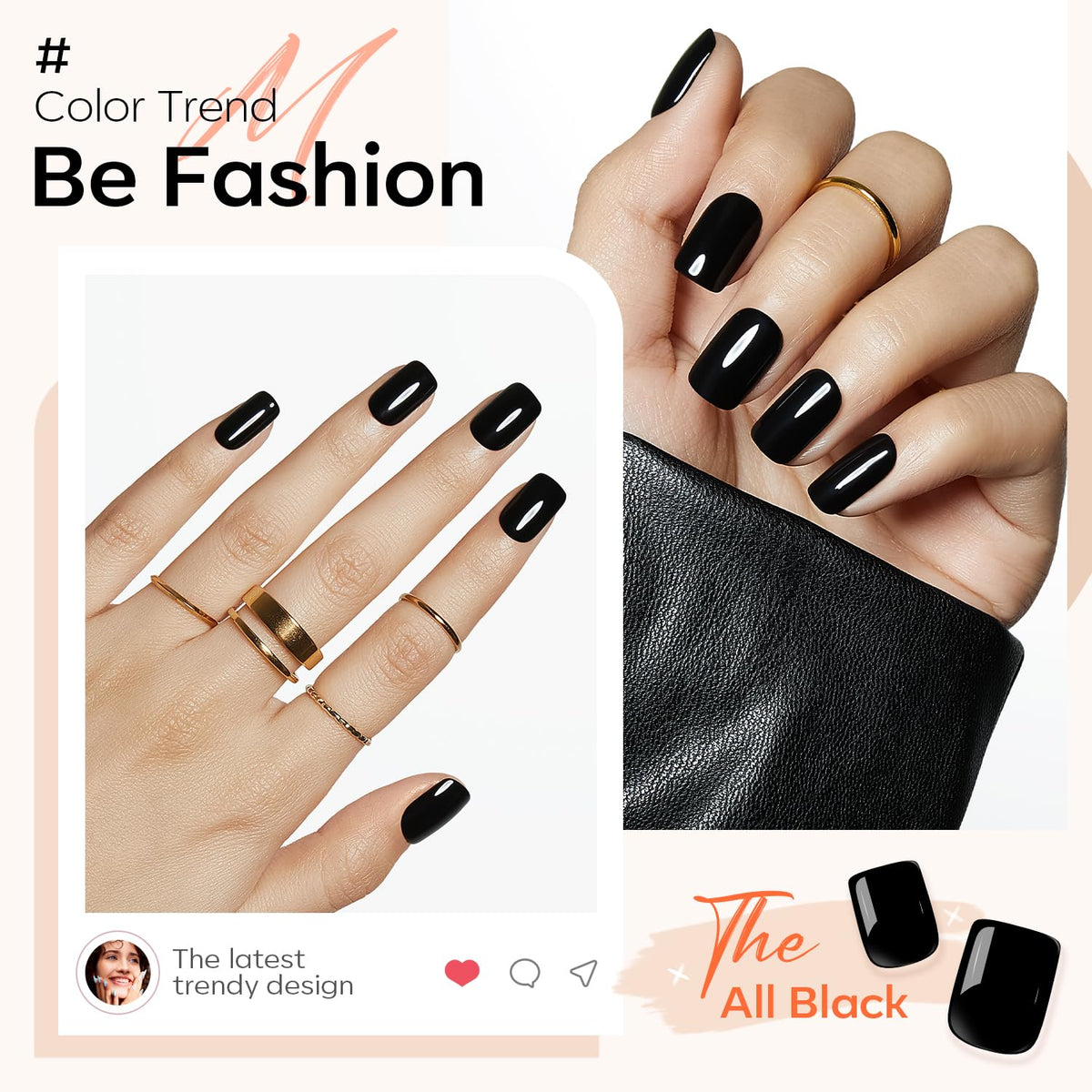 modelones Black Press On Nails accessories including glue and file