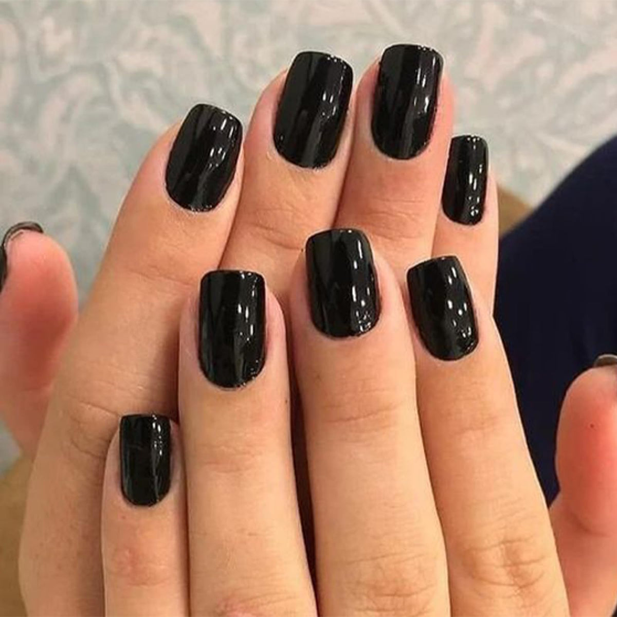 modelones Black Press On Nails kit front view with 32 pieces