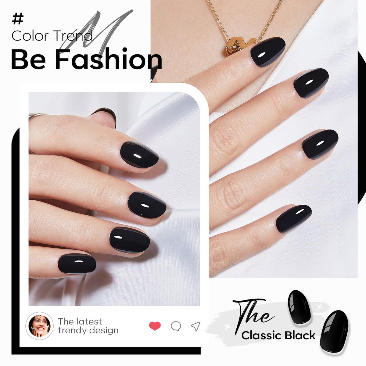 modelones Black Short Press on Nails Kit displayed with prep pads