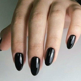 modelones Black Short Press on Nails Kit front view with 32 reusable nails