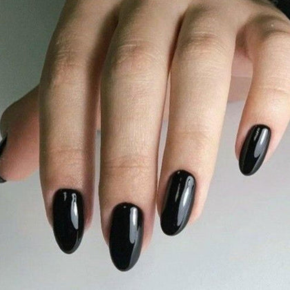 modelones Black Short Press on Nails Kit front view with 32 reusable nails