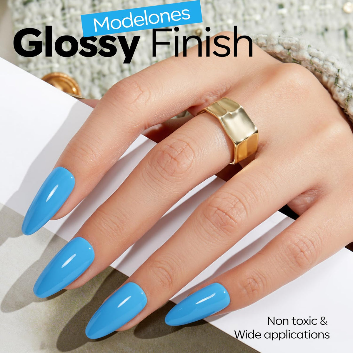 modelones Blue Gel Nail Polish 15ml applied on nails