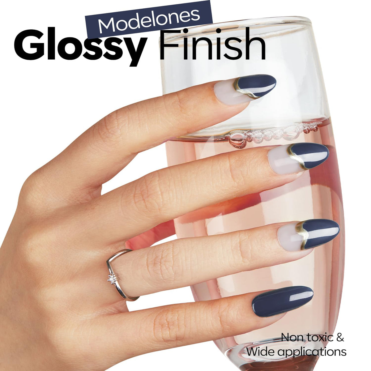modelones Blue Gel Nail Polish dark blue shade on nails