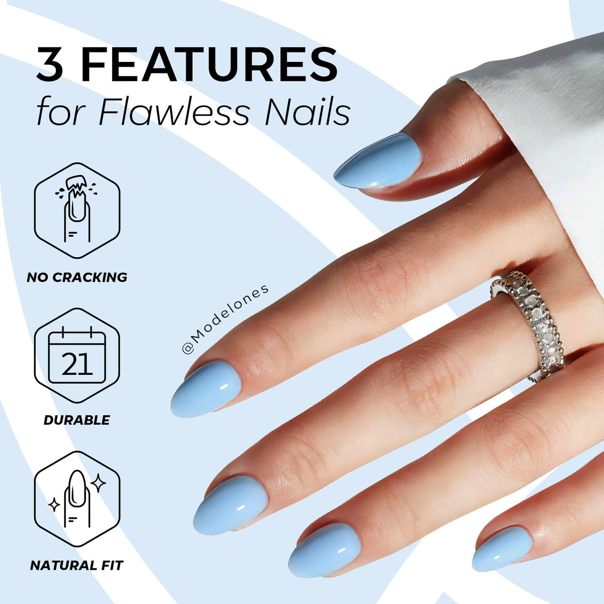 modelones Blue Short Press on Nails in packaging
