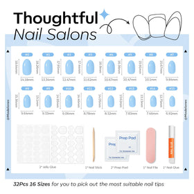 modelones Blue Short Press on Nails with adhesive tabs