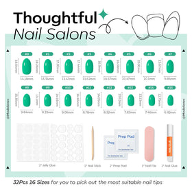 modelones Bright Green Short Press on Nails with mini nail file and cuticle stick