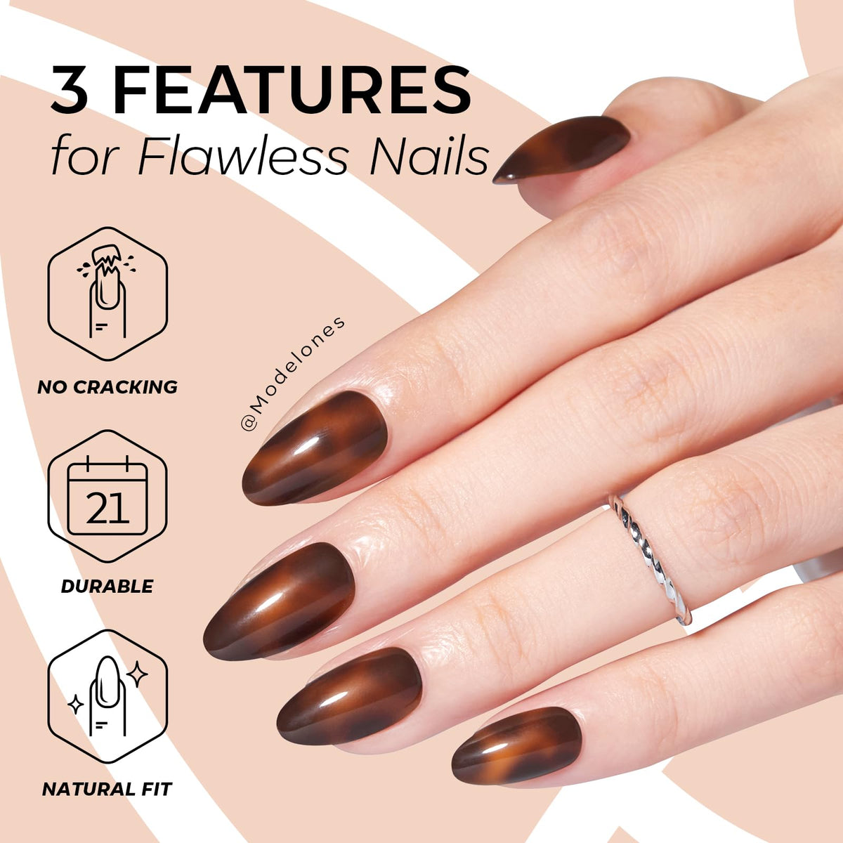modelones Brown Press On Nails close-up showing texture