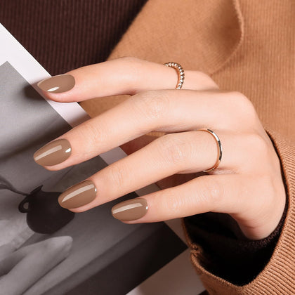 modelones Brown Press on Nails kit front view with 32 pcs
