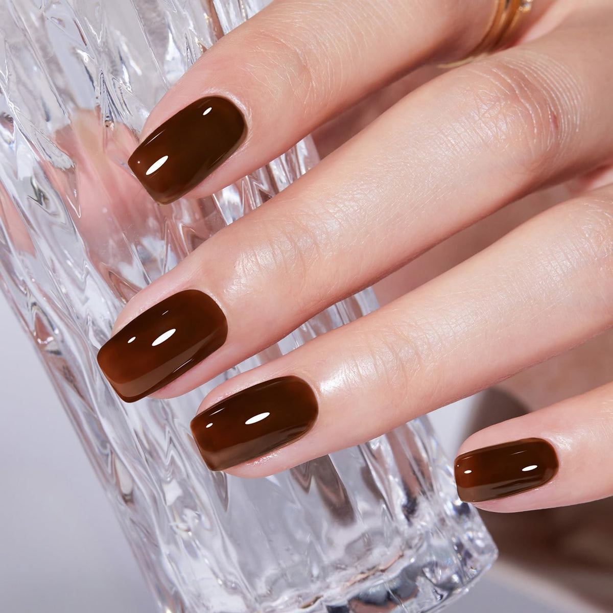 modelones Brown Press On Nails kit front view with 32 pieces