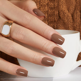 modelones Brown Press On Nails kit front view with 32 pieces