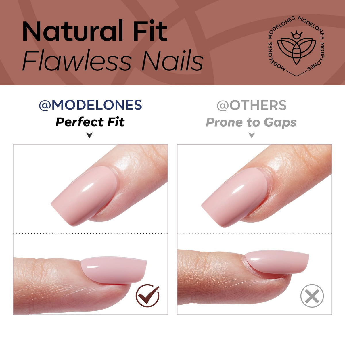 modelones Brown Press On Nails lifestyle scene with hands