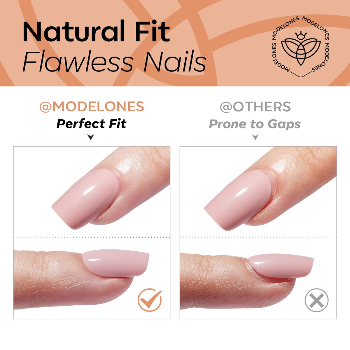 modelones Brown Press On Nails on display with packaging