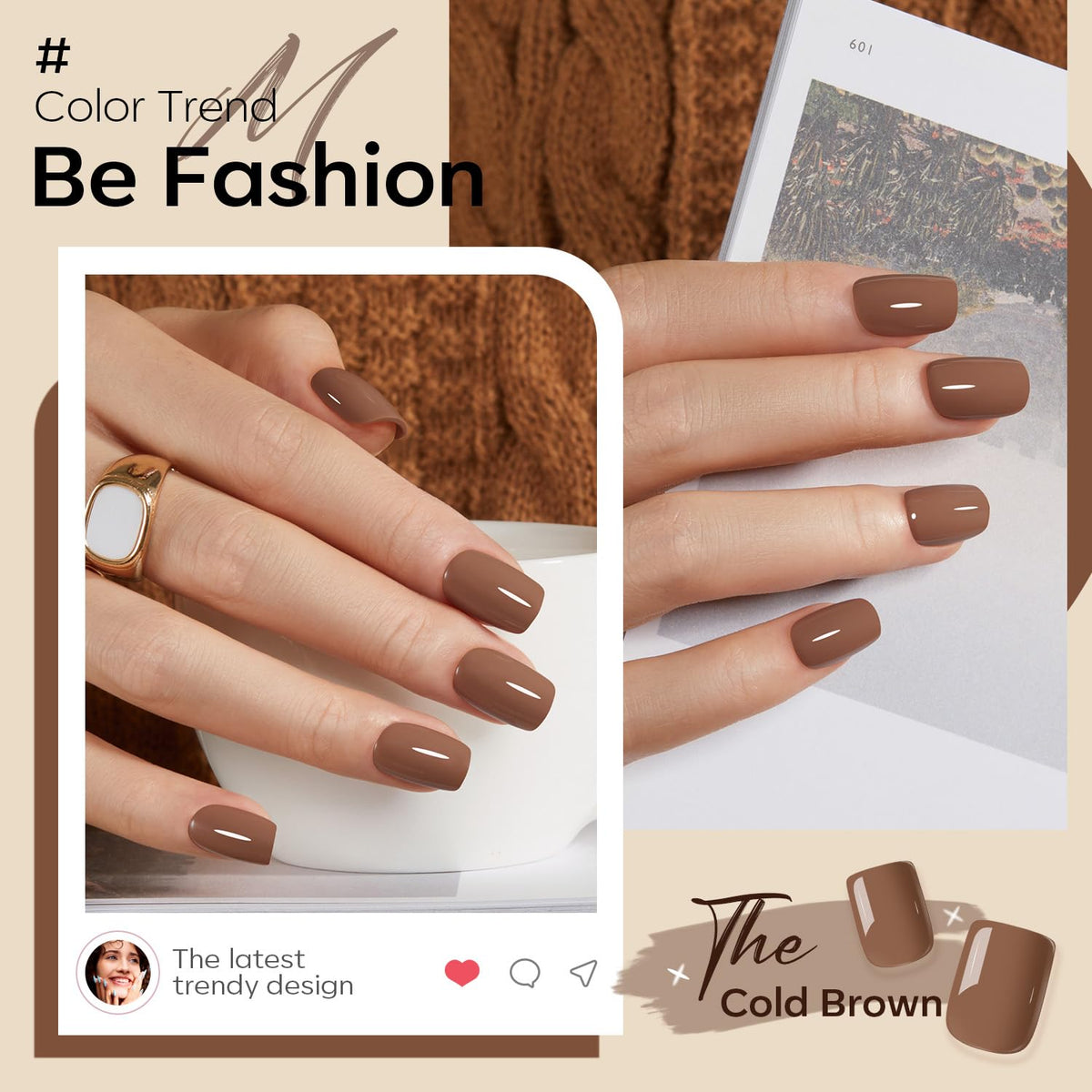 modelones Brown Press On Nails showing various sizes and shapes