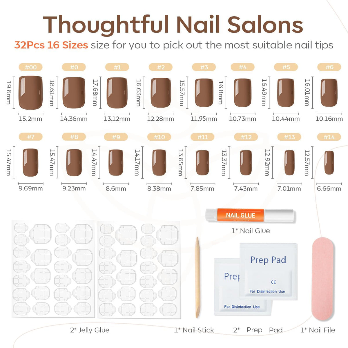 modelones Brown Press On Nails with included nail glue and accessories