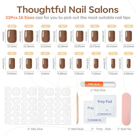 modelones Brown Press On Nails with included nail glue and accessories