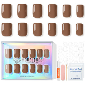 modelones Brown Press On Nails with jelly adhesive tabs and file