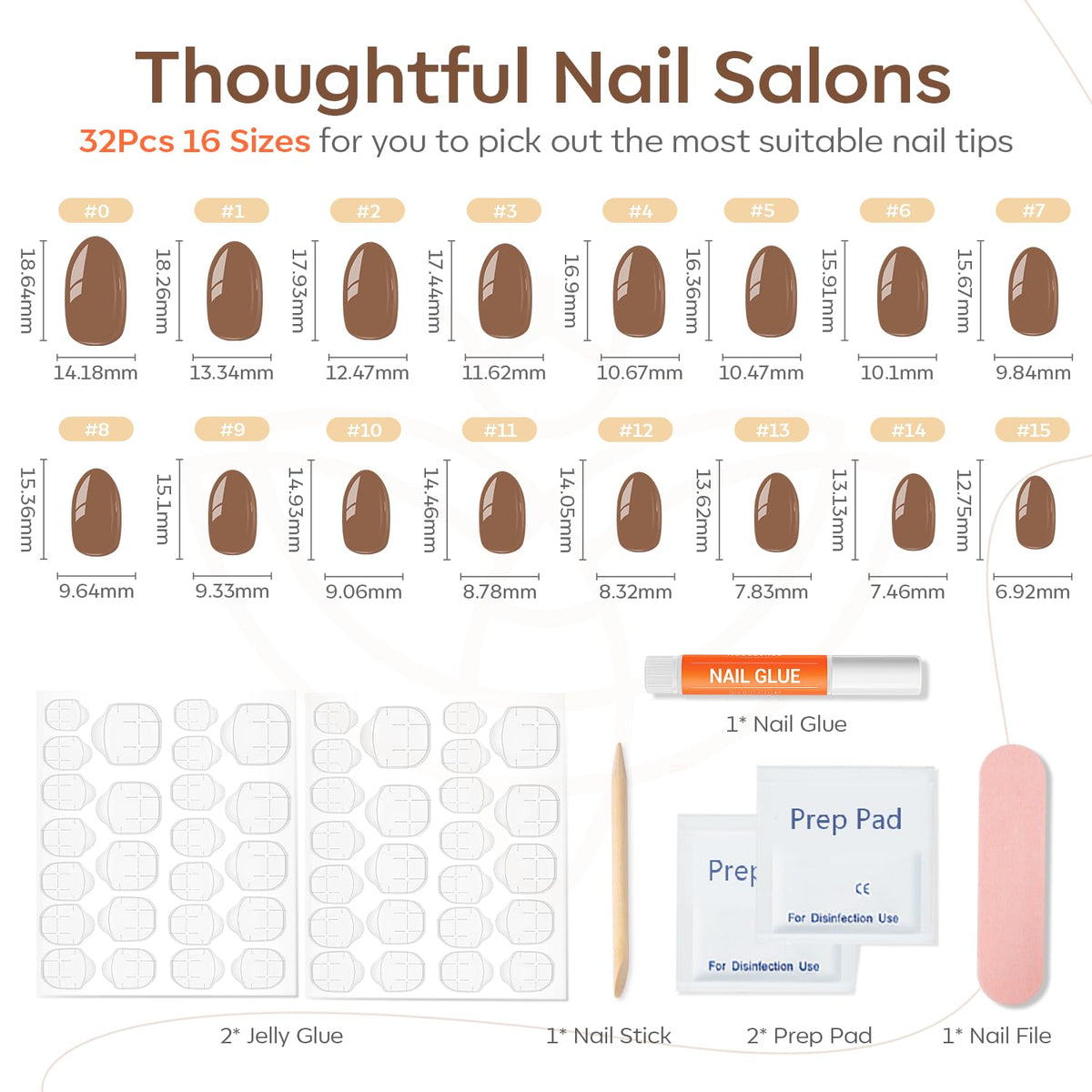 modelones Brown Press on Nails with nail glue and accessories