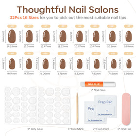 modelones Brown Press on Nails with nail glue and accessories
