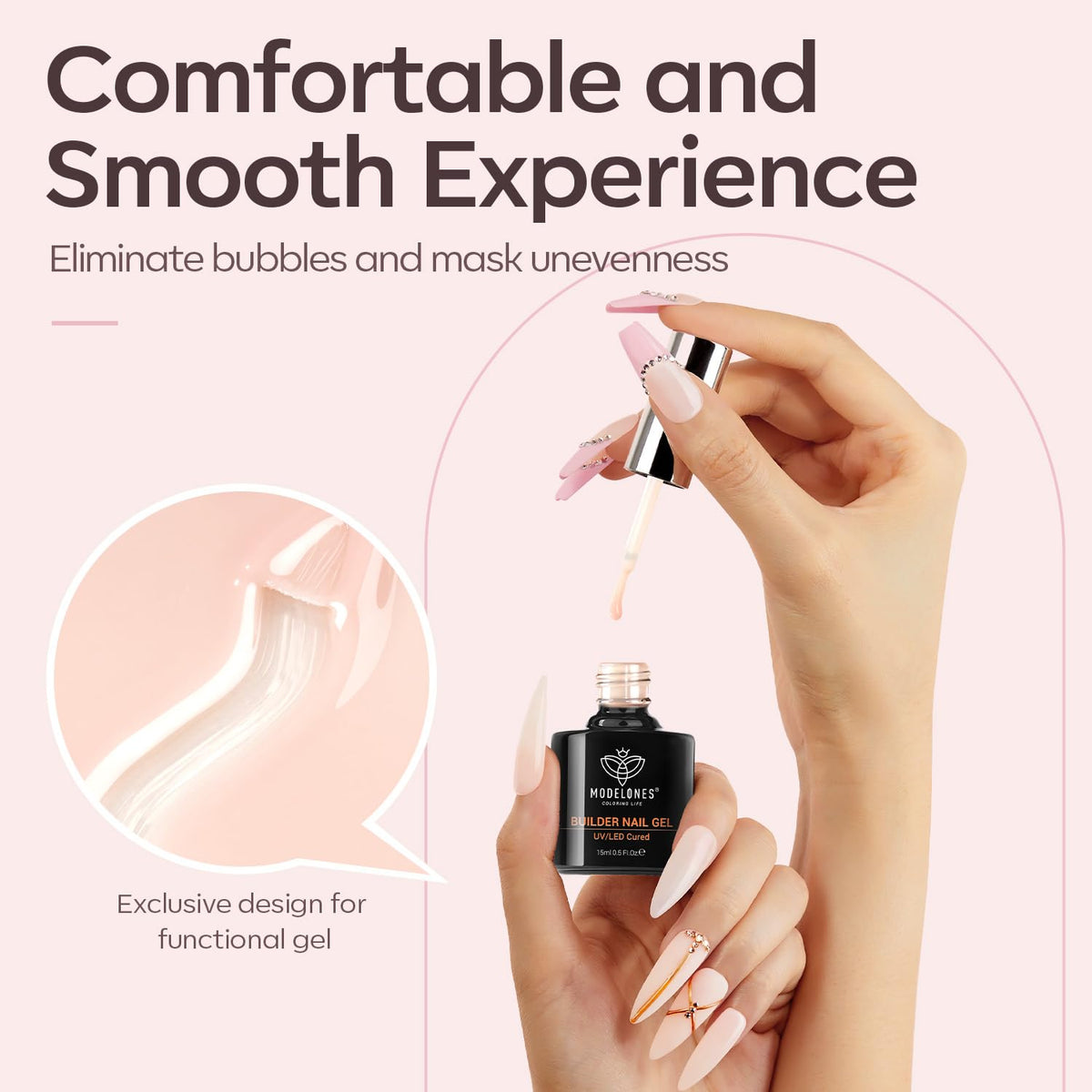 modelones Builder Nail Gel 8-in-One Cover Nude on a nail table