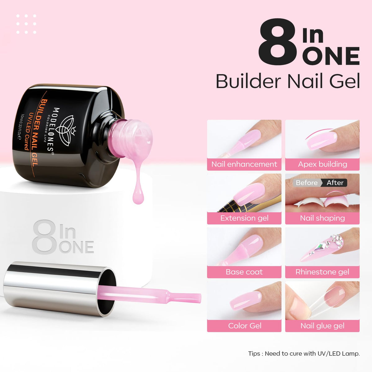 modelones Builder Nail Gel baby pink base coat bottle front view