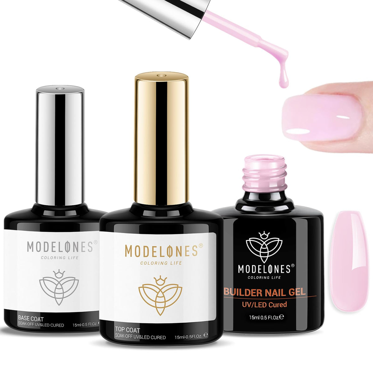 modelones Builder Nail Gel Set 3Pcs Baby Pink front view