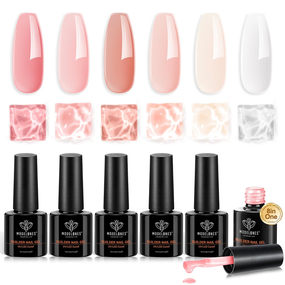 modelones Builder Nail Set front view with six gel polish bottles