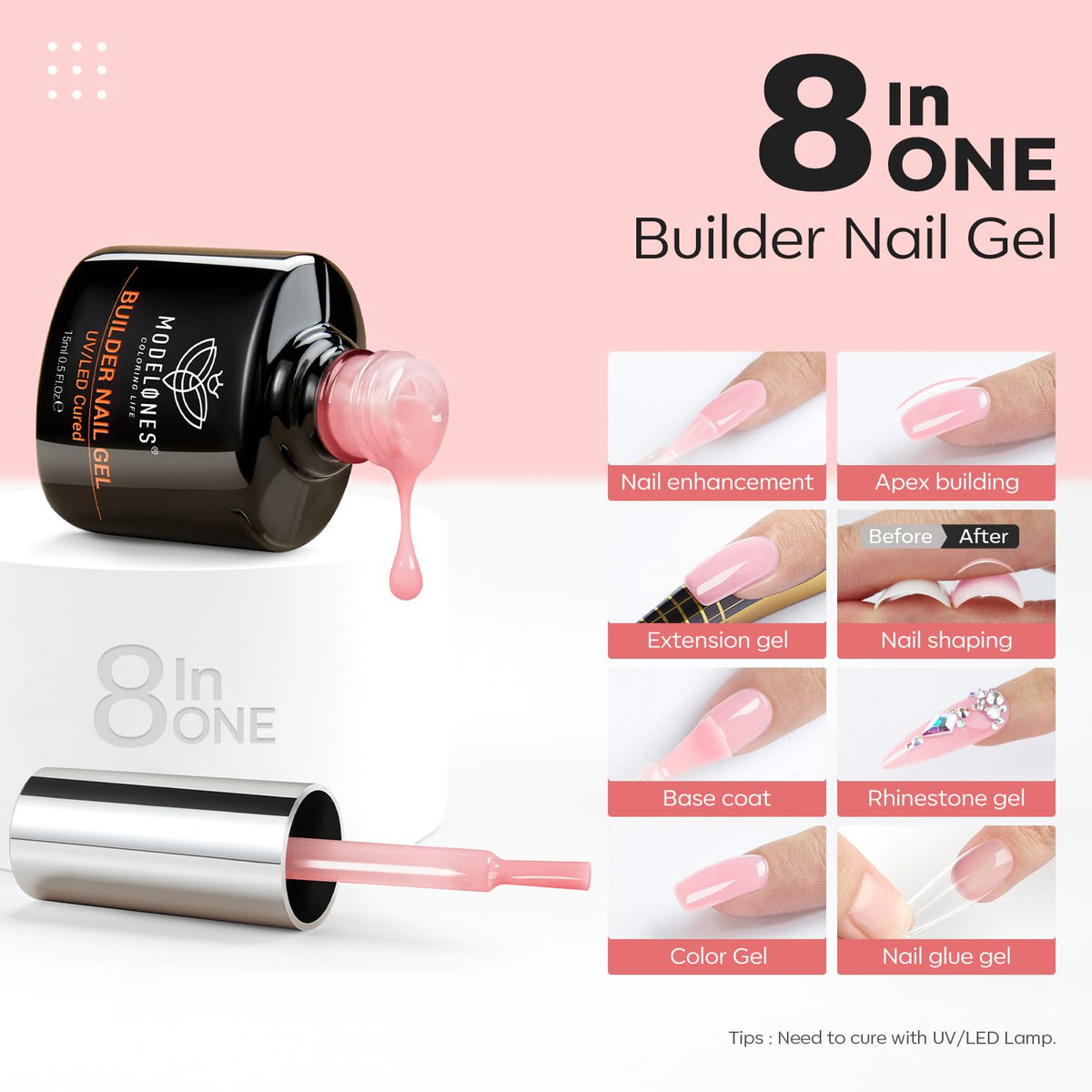 modelones Builder Nail Set with UV lamp for curing
