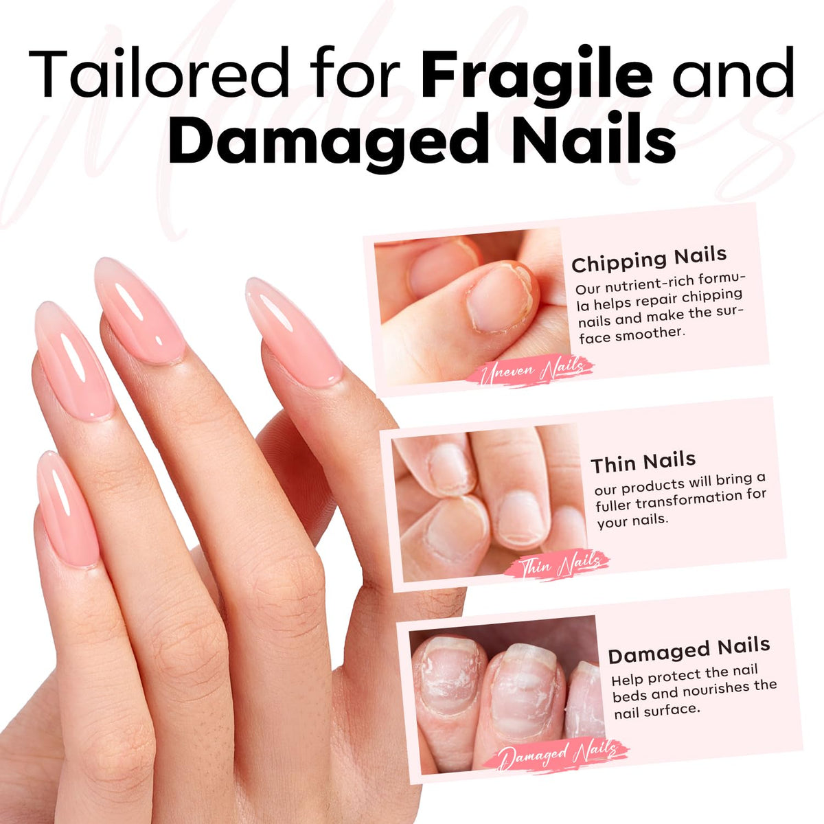 modelones Builder Rubber Gel Base Coat application on nails