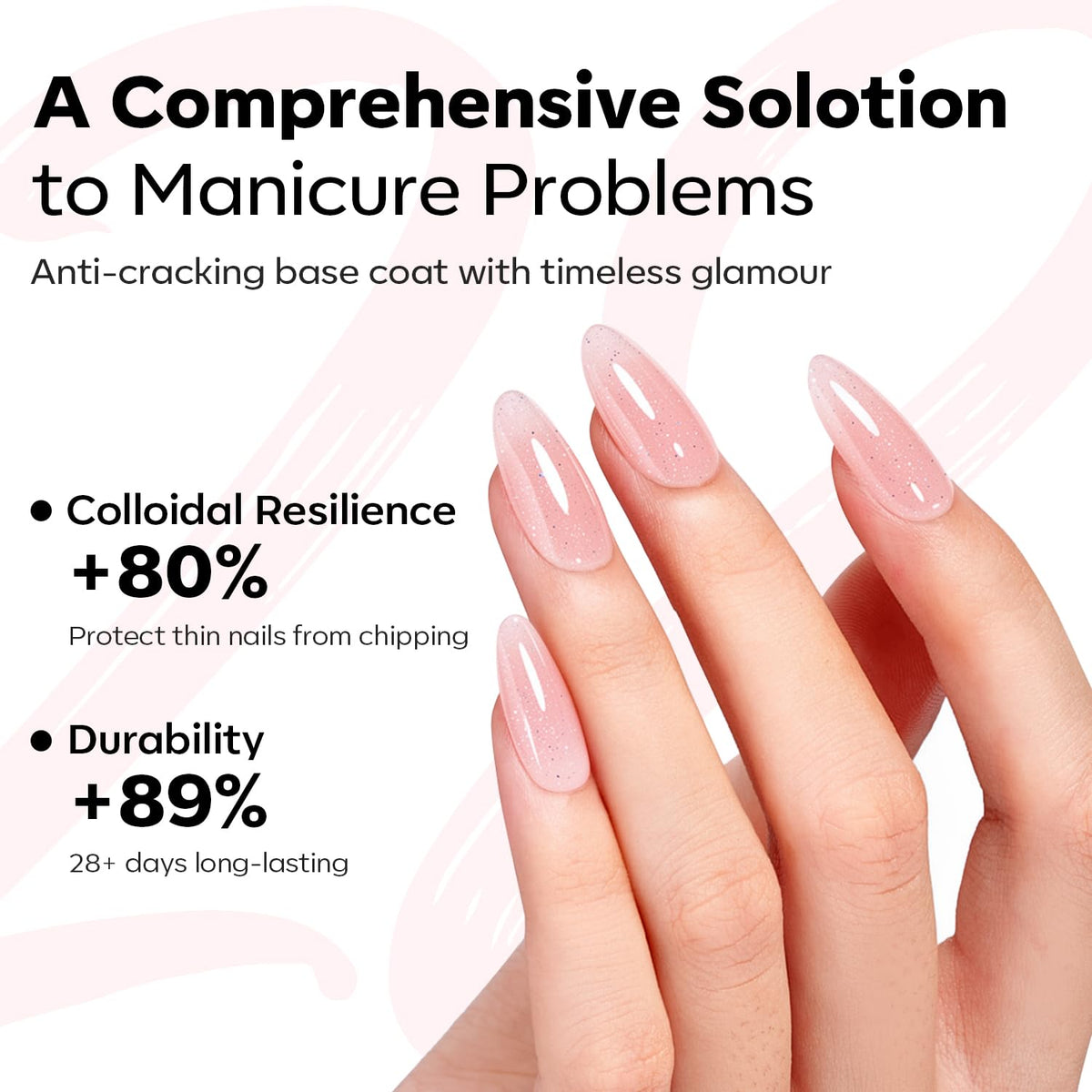 modelones Builder Rubber Gel Base Coat bottle with nude pink glitter