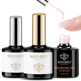 modelones Builder Top Coat Set including nude pink gel and shiny top coat