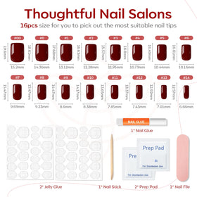 modelones Burgundy Press On Nails applied on hands