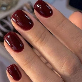 modelones Burgundy Press On Nails Short Square 32 pcs kit front view