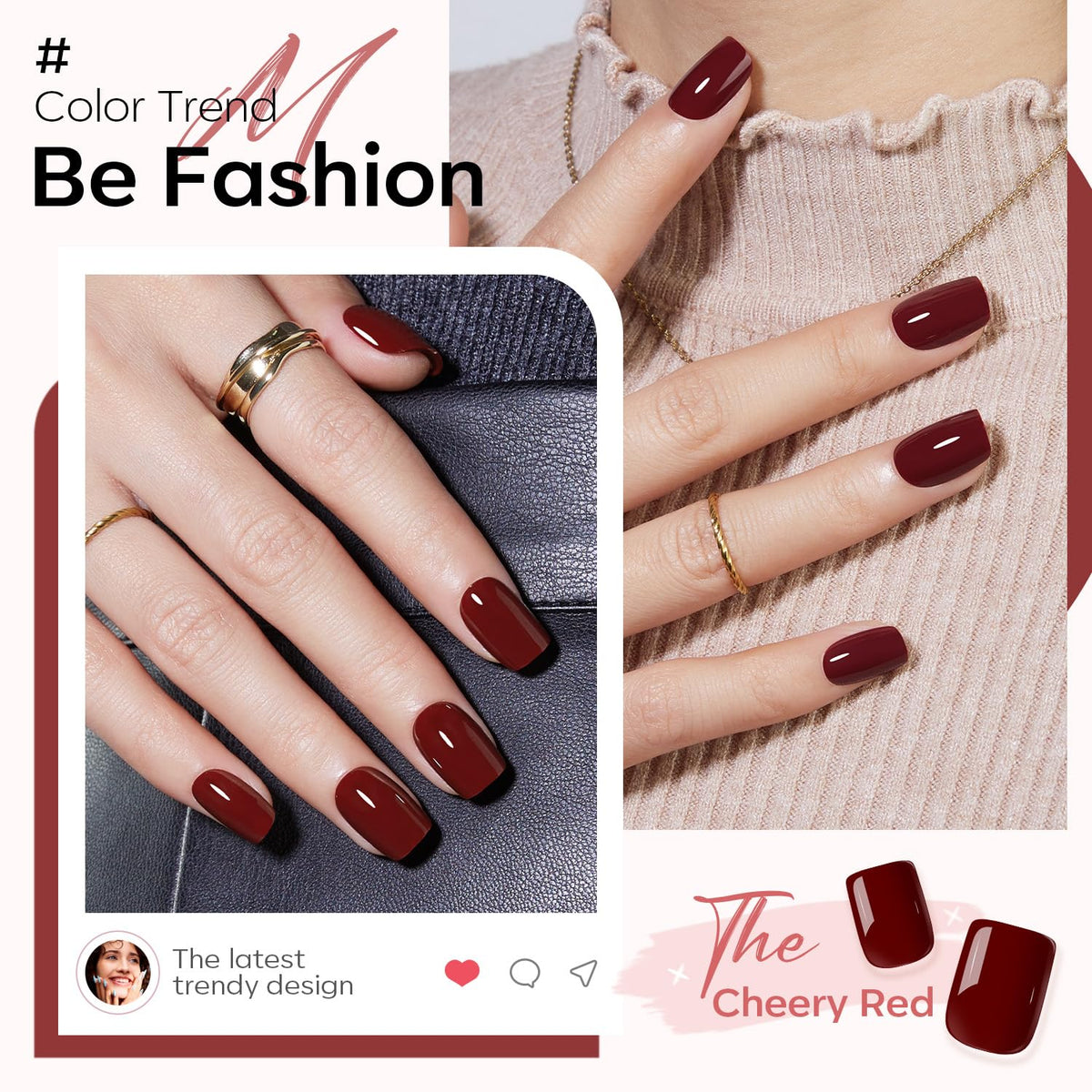 modelones Burgundy Press On Nails with included accessories