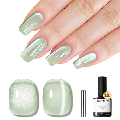 modelones Cat Eye Gel Nail Polish Green Glitter front view