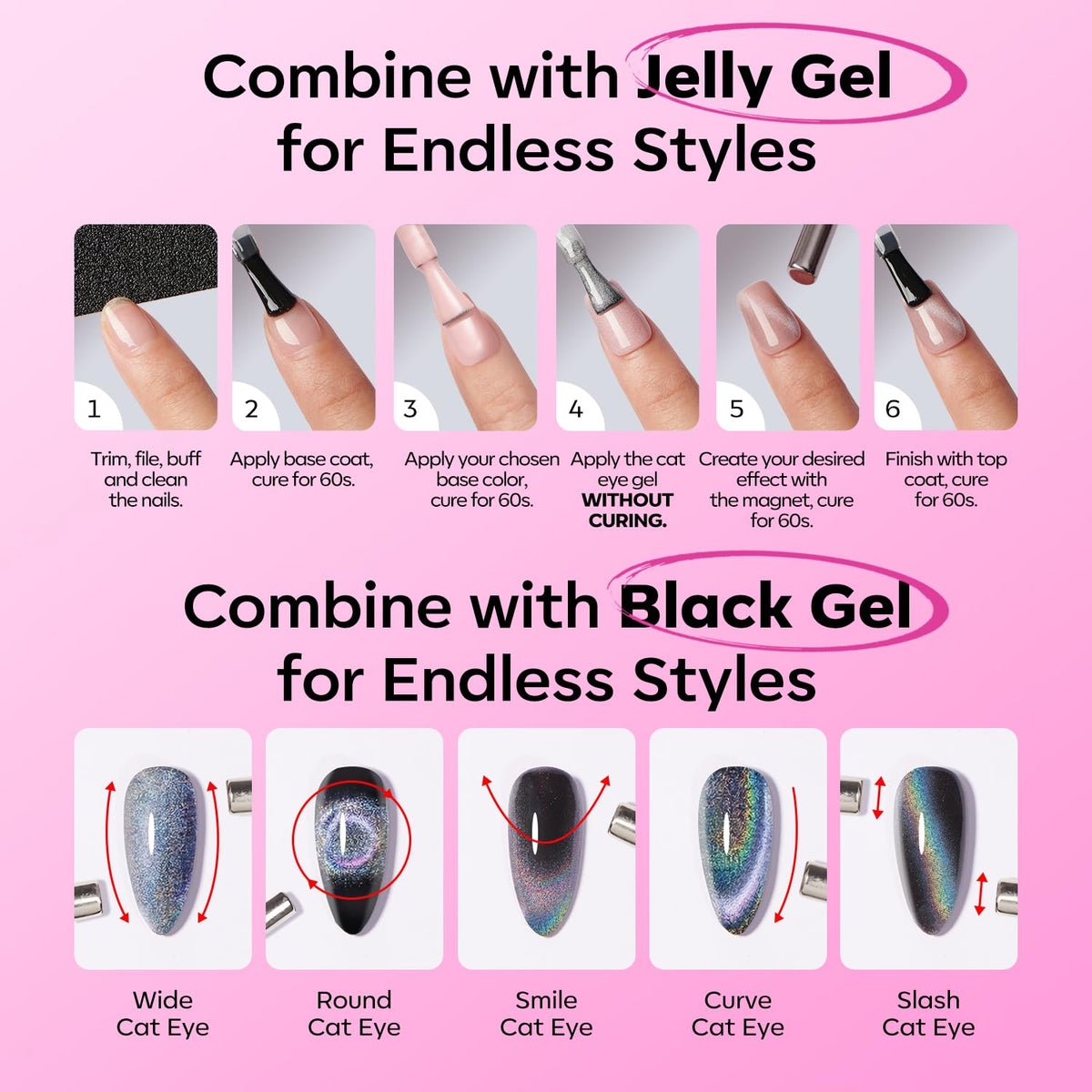 modelones Cat Eye Gel Nail Polish Hot Pink close-up of glitter