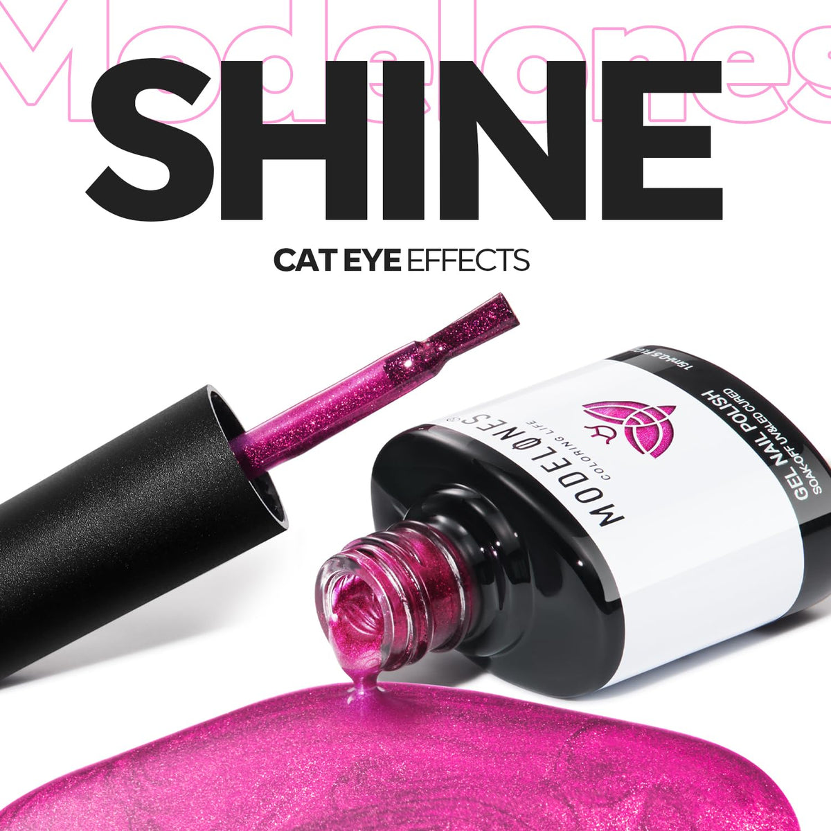 modelones Cat Eye Gel Nail Polish Hot Pink on a nail art display